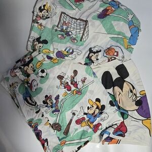 Vintage Disney Mickey & Friends Sports Twin Sheet Set Pillowcase Retro Fabric